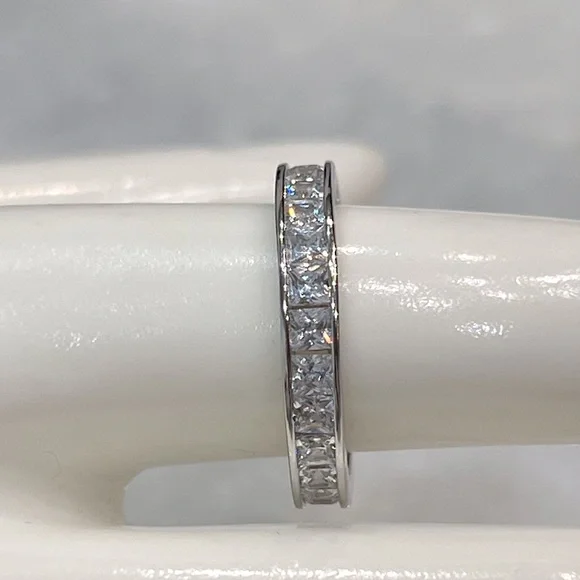 Sterling Silver CZ Princess Cut Eternity Band - Picture 4 of 10